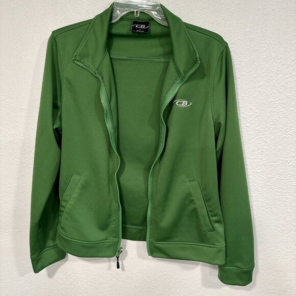 CB Full Zip Track Sweatshirt Jacket Green Long Sleeve Polyester EUC Womens Large - Picture 4 of 7